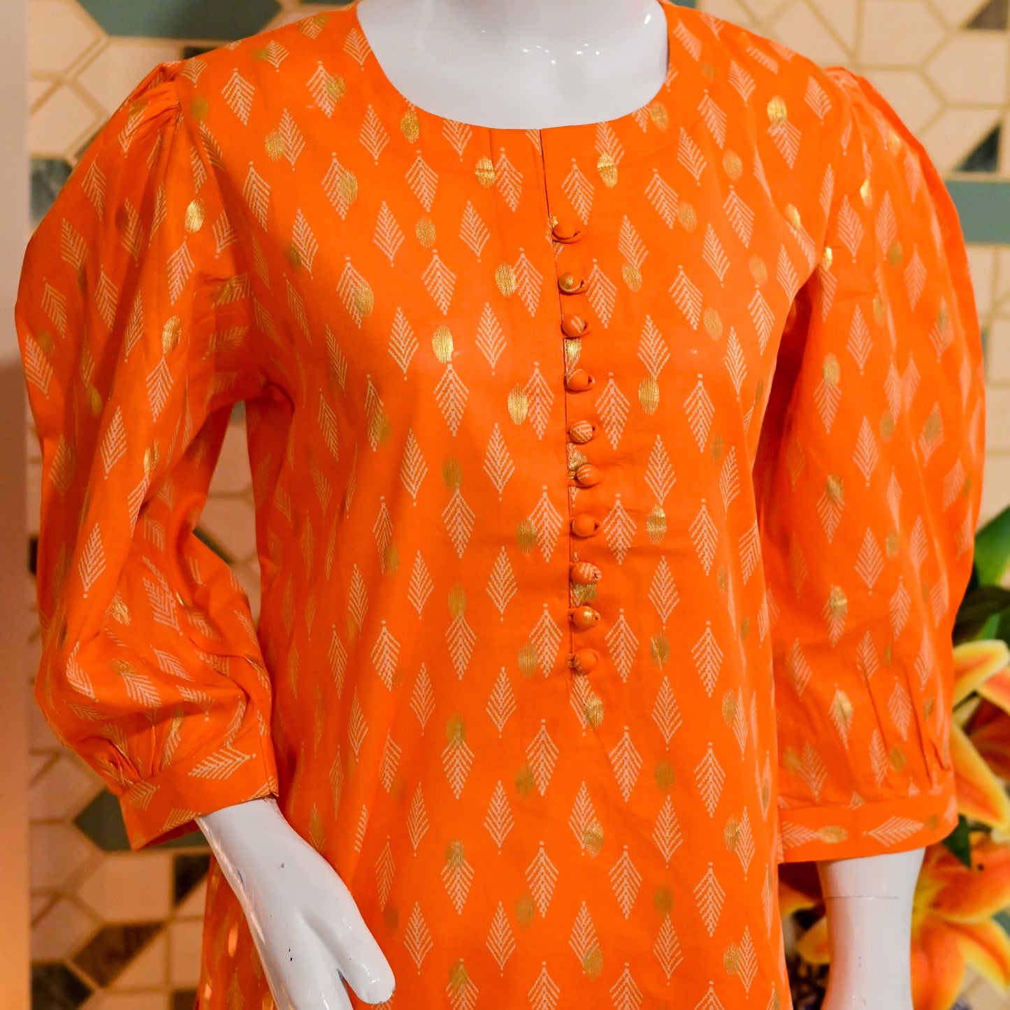 Orange Foil Print 2-Piece Suit – Farshi Shalwar