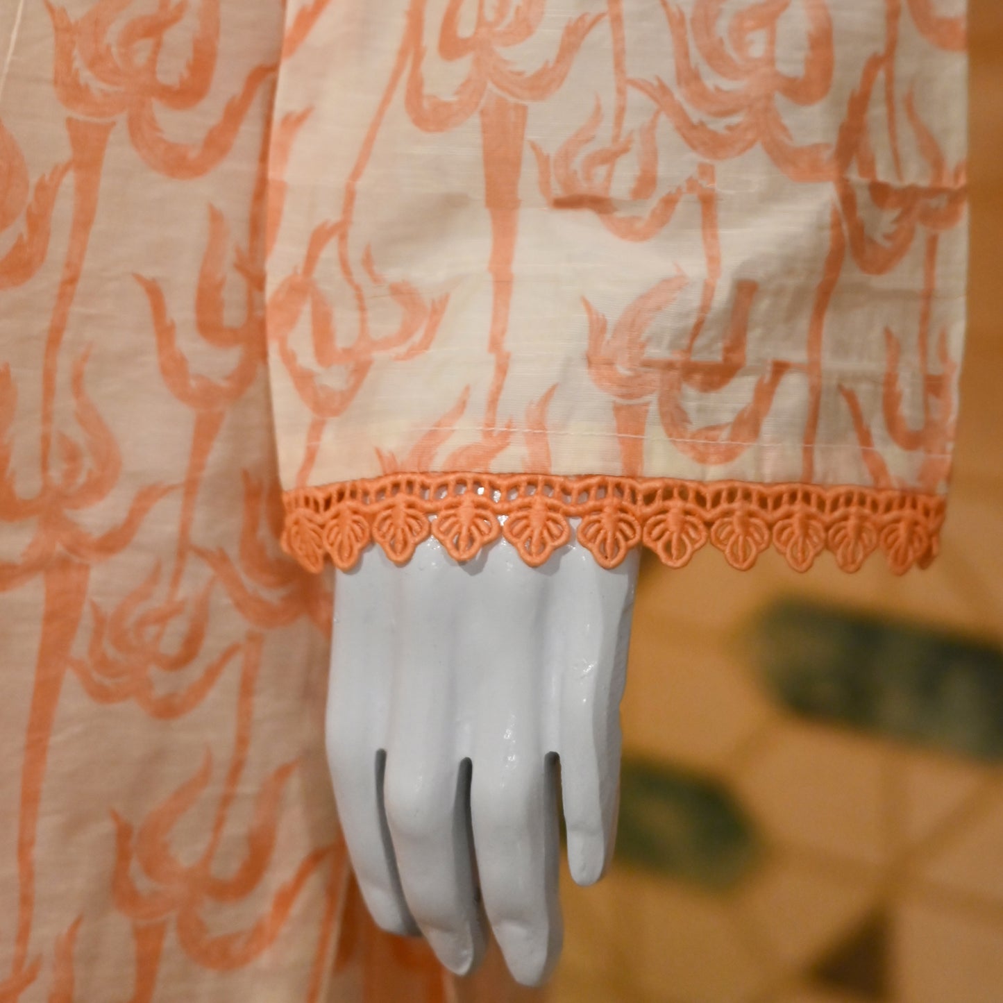 Peach and Off-White Printed Lawn Kurta Set