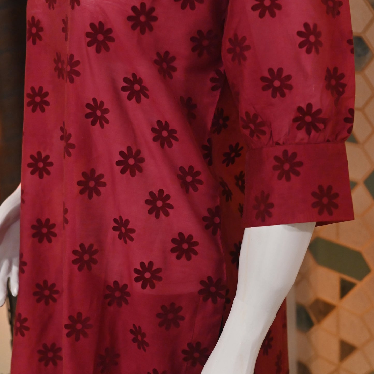 Maroon Embossed Floral Kurta Set