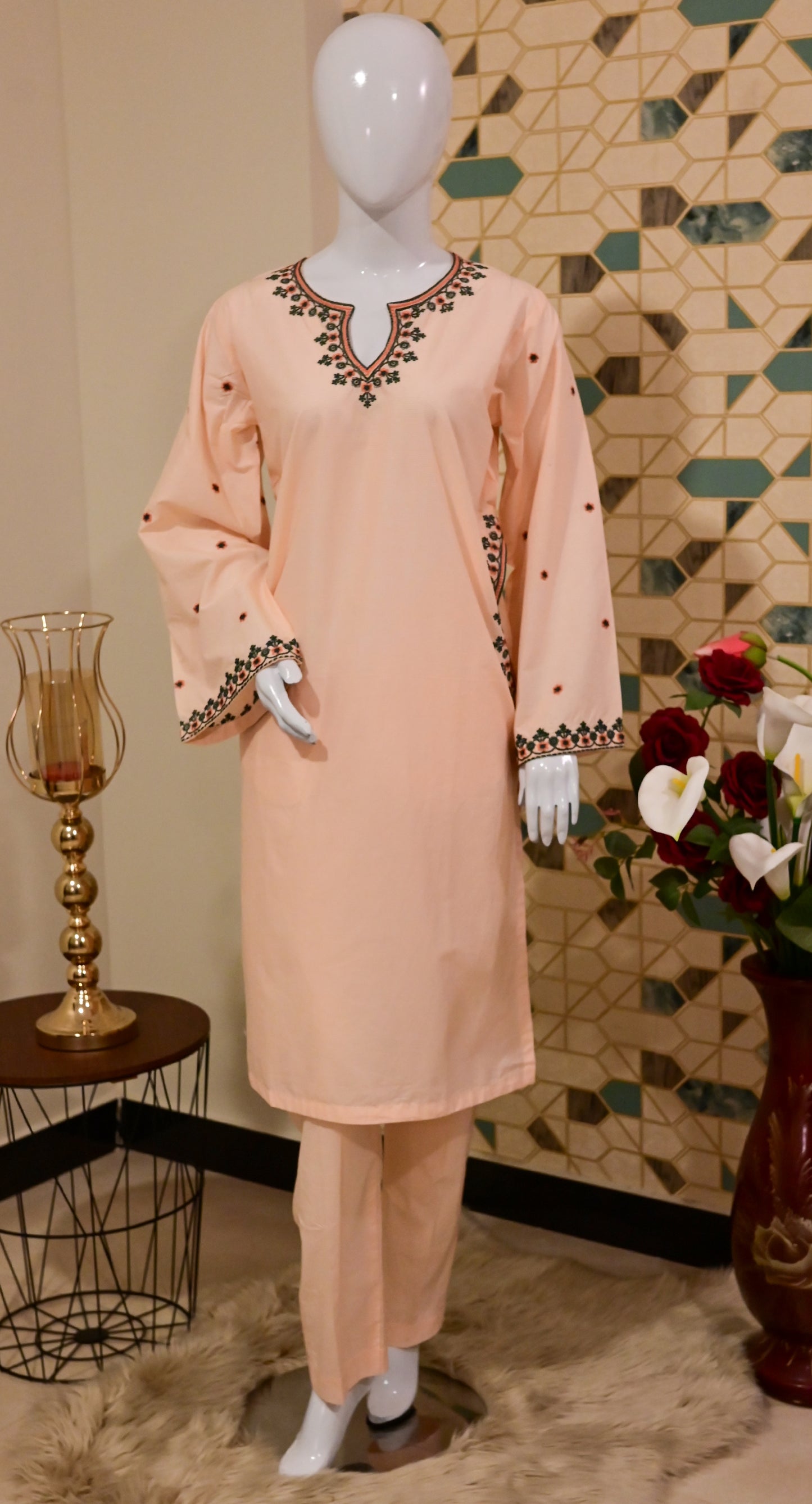 Blush Pink Embroidered Cotton Suit