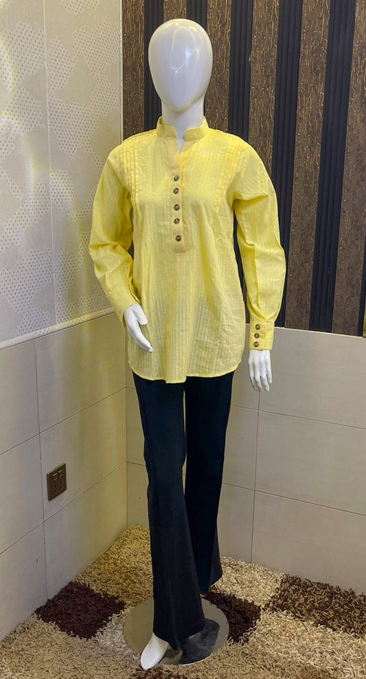 Sunny Vibes Yellow Button-Down Kurti Top