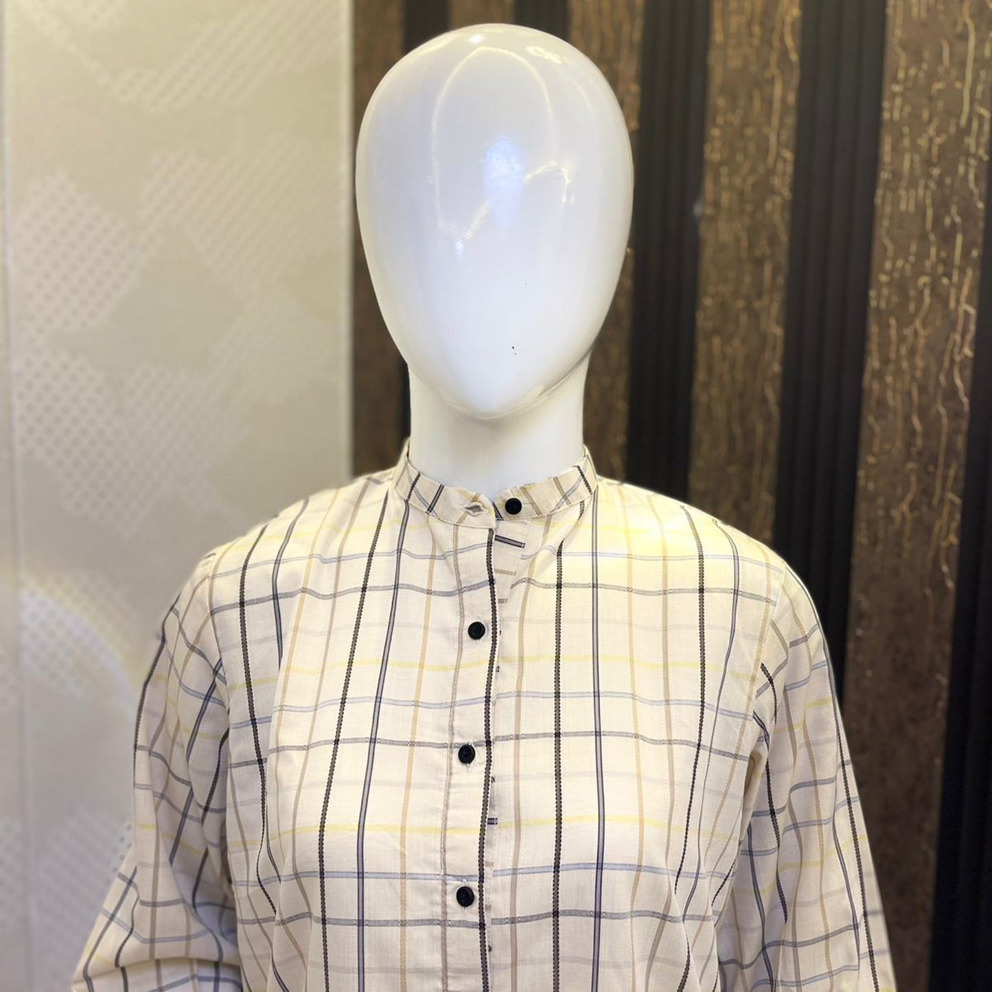 Beige Checked Cotton Kurta Set – Effortless Everyday Style