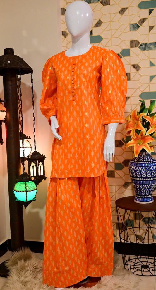 Orange Foil Print 2-Piece Suit – Farshi Shalwar