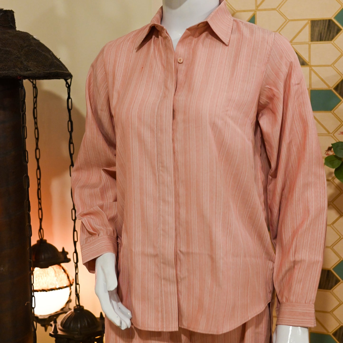 Elegant Pink Striped Cotton Co-Ord Set