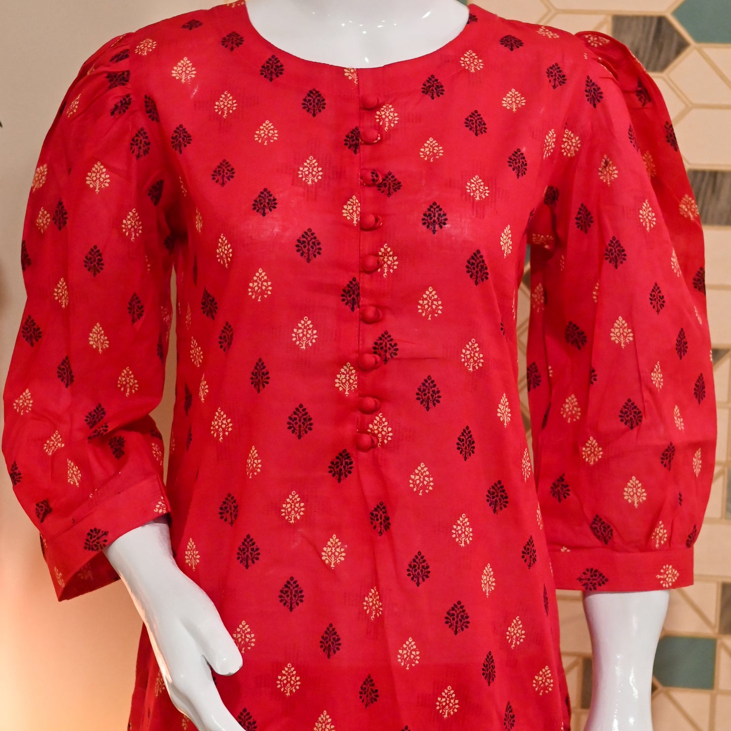 Shocking Pink Floral Print 2-Piece Suit with Farshi Shalwar