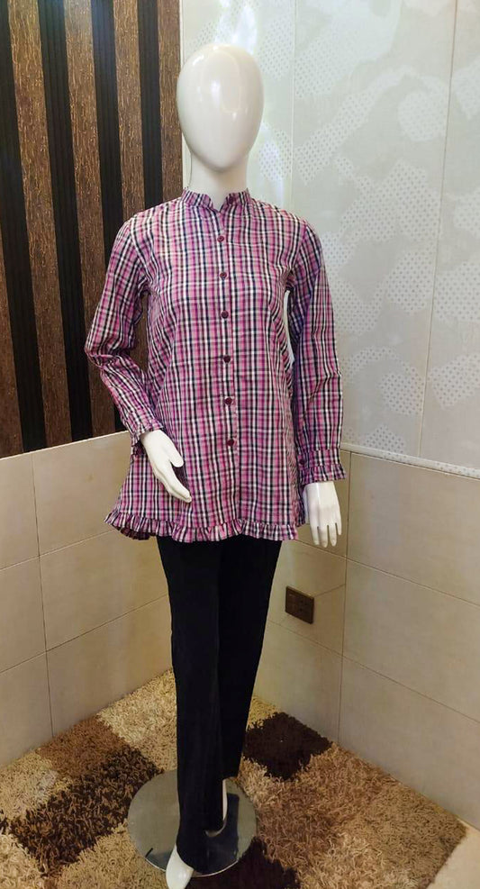 Chequered Cotton Kurti – Purple & Black
